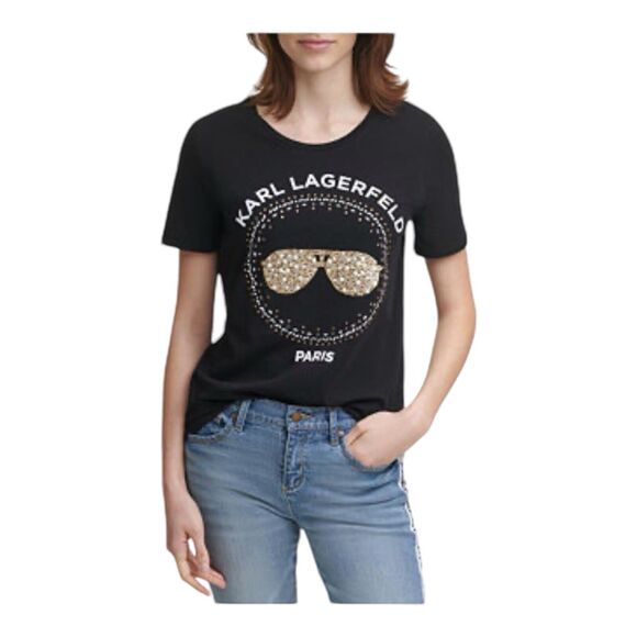 Karl Lagerfeld‎ Paris sunglasses graphic Printed Black T-Shirt size Small - Picture 1 of 16